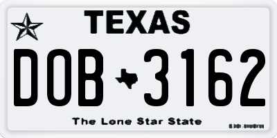 TX license plate DOB3162