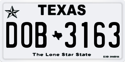 TX license plate DOB3163