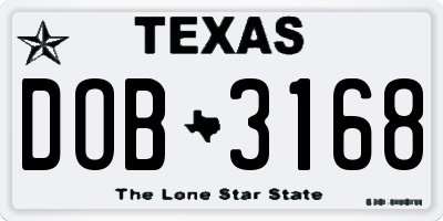 TX license plate DOB3168