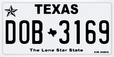 TX license plate DOB3169