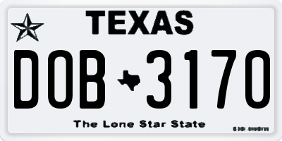 TX license plate DOB3170