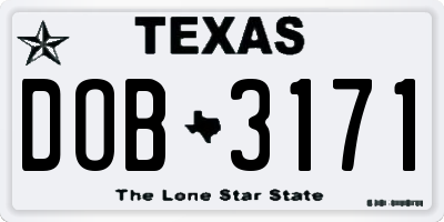TX license plate DOB3171