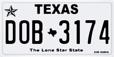 TX license plate DOB3174