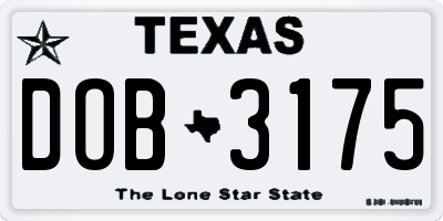 TX license plate DOB3175