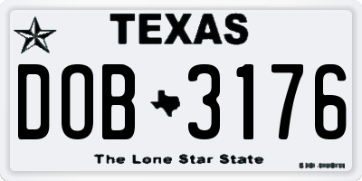 TX license plate DOB3176