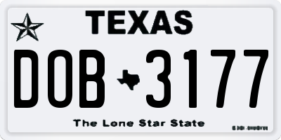 TX license plate DOB3177