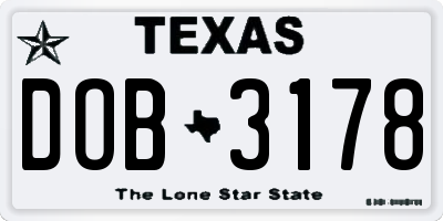 TX license plate DOB3178