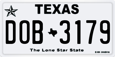 TX license plate DOB3179