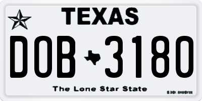 TX license plate DOB3180