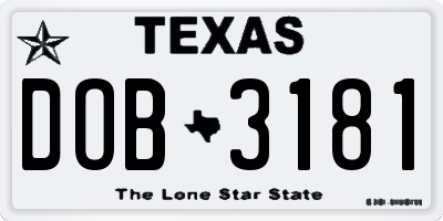 TX license plate DOB3181