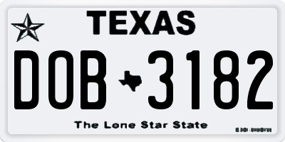 TX license plate DOB3182