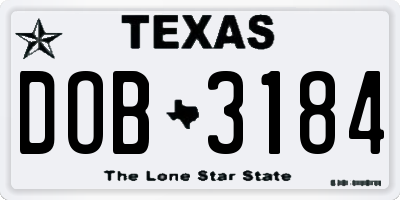 TX license plate DOB3184