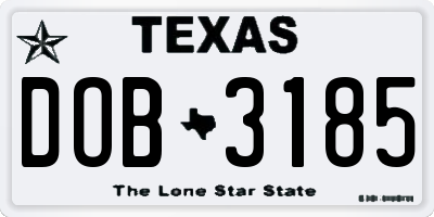 TX license plate DOB3185