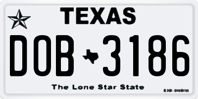 TX license plate DOB3186