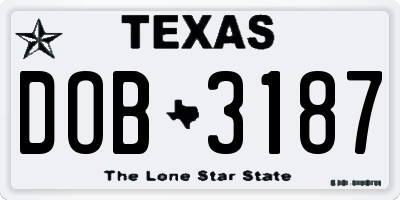 TX license plate DOB3187
