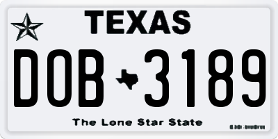TX license plate DOB3189