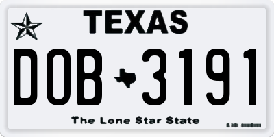 TX license plate DOB3191
