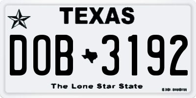 TX license plate DOB3192