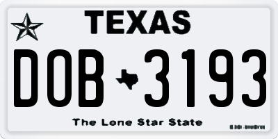 TX license plate DOB3193