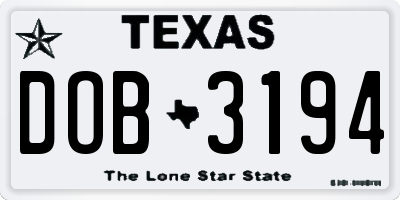 TX license plate DOB3194