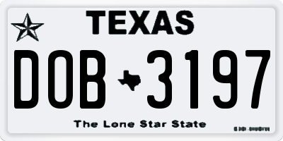 TX license plate DOB3197