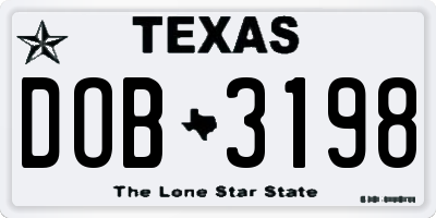 TX license plate DOB3198