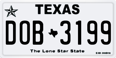 TX license plate DOB3199