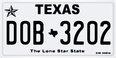 TX license plate DOB3202