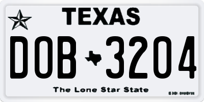 TX license plate DOB3204