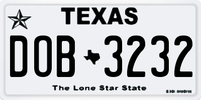 TX license plate DOB3232