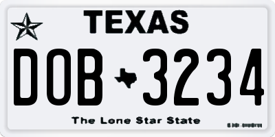 TX license plate DOB3234