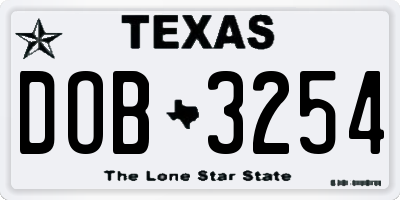 TX license plate DOB3254