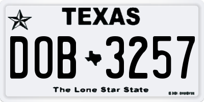 TX license plate DOB3257