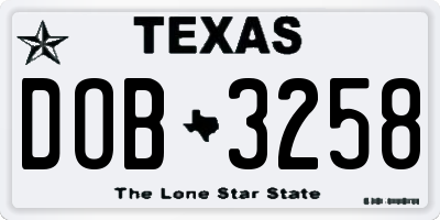 TX license plate DOB3258