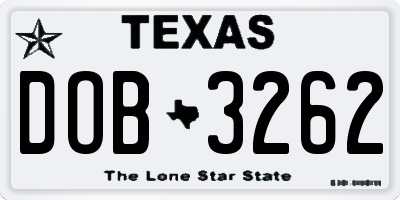 TX license plate DOB3262
