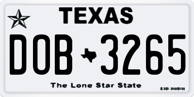TX license plate DOB3265