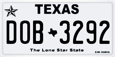 TX license plate DOB3292