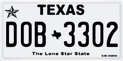 TX license plate DOB3302