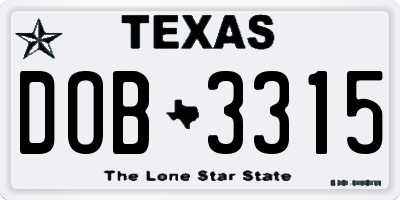 TX license plate DOB3315
