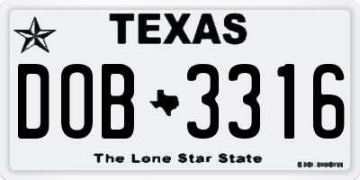 TX license plate DOB3316