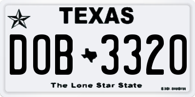 TX license plate DOB3320