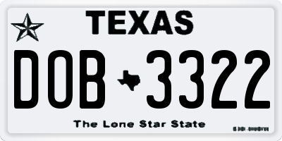 TX license plate DOB3322