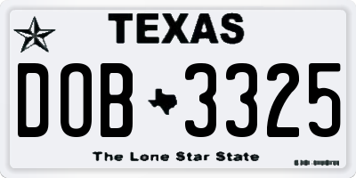 TX license plate DOB3325