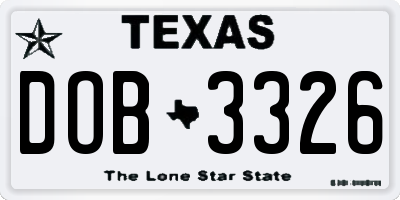 TX license plate DOB3326