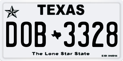 TX license plate DOB3328