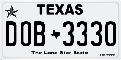 TX license plate DOB3330