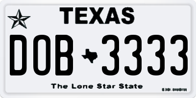 TX license plate DOB3333