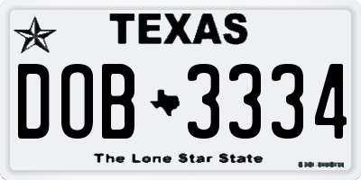 TX license plate DOB3334