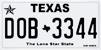 TX license plate DOB3344