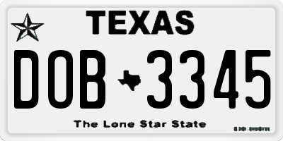 TX license plate DOB3345